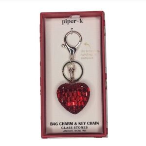 ❤️🔹️ Piper K🔹️ Beautiful Rhinestone Red Heart Bag Charm Keychain